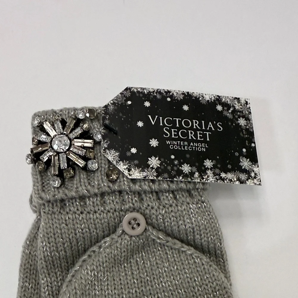 Victoria's Secret Gray Fingerless Gloves with Embellishments